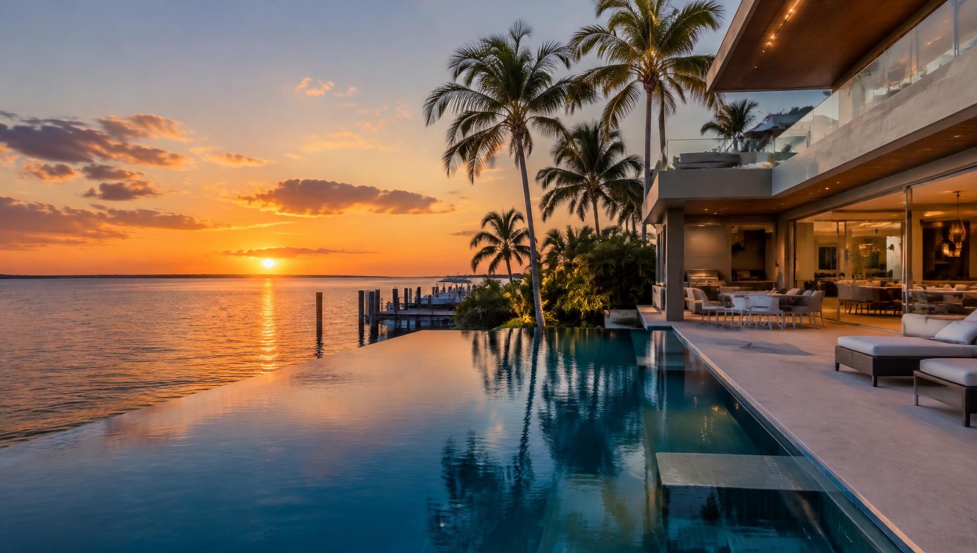 Florida waterfront home at sunset